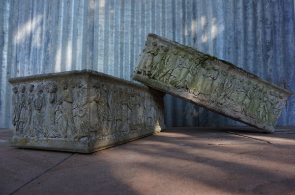 plantenbakken, klassiek, design, Griekse, Romeinse, voorstelling, oude, vintage, cementen